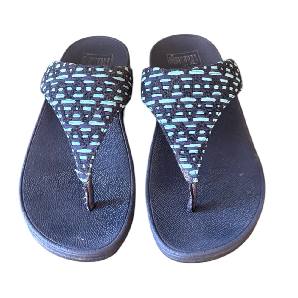FitFlop Lulu Blue Geo-Webbing Toe-Post Thong Flip Flop Sandals Size‎ 6 - Picture 3 of 7